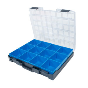 Plastic assortment case incl. 12 inserts blue