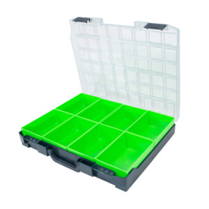 Plastic assortment case incl. 8 inserts green