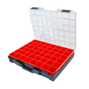 Plastic assortment case incl. 48 inserts red